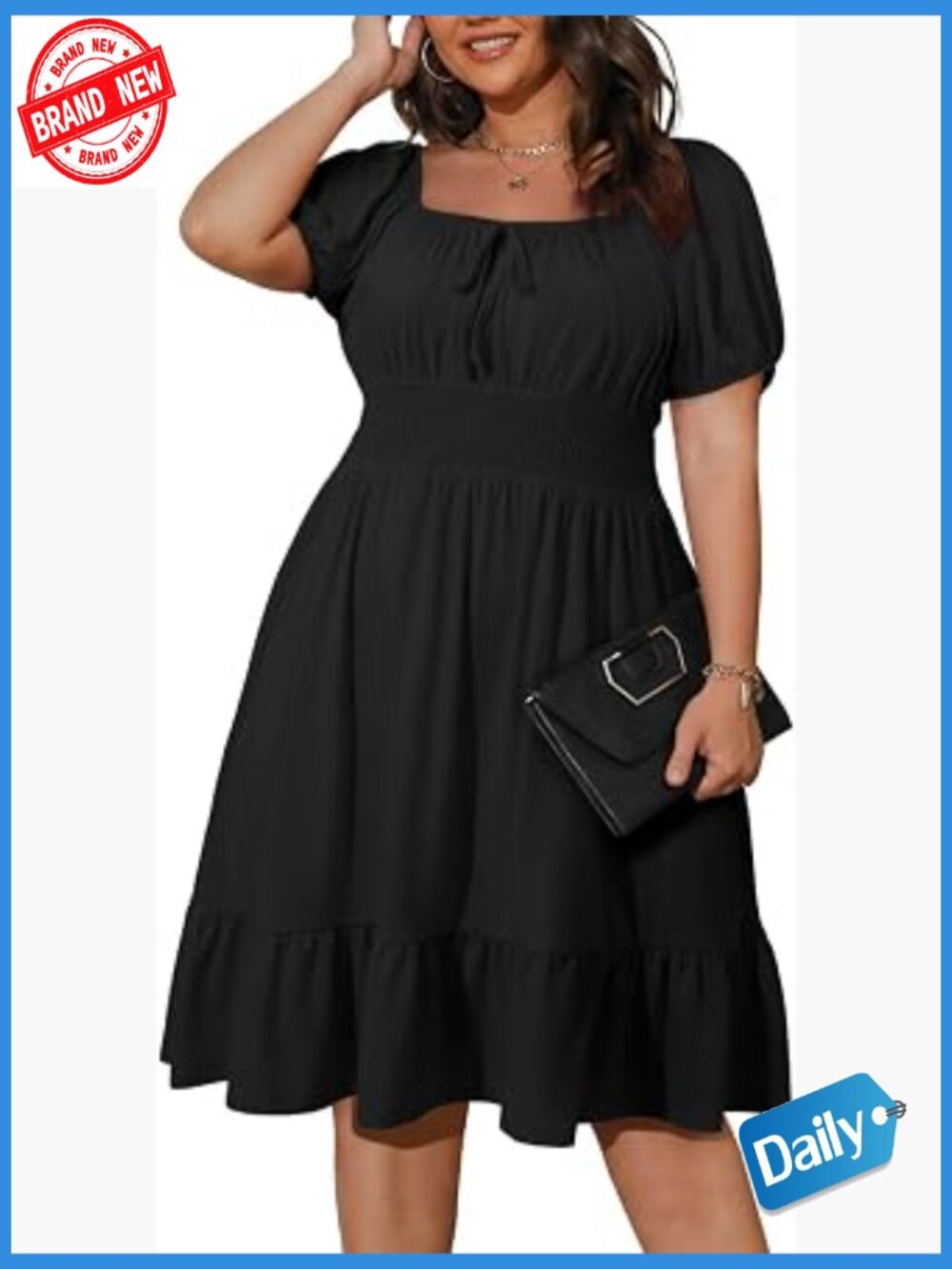 Plus Size Women Short Sleeve Square Neck Mini Dress